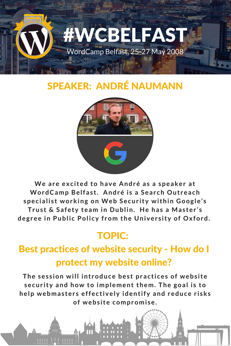 Flyer with image of speaker and details of topic