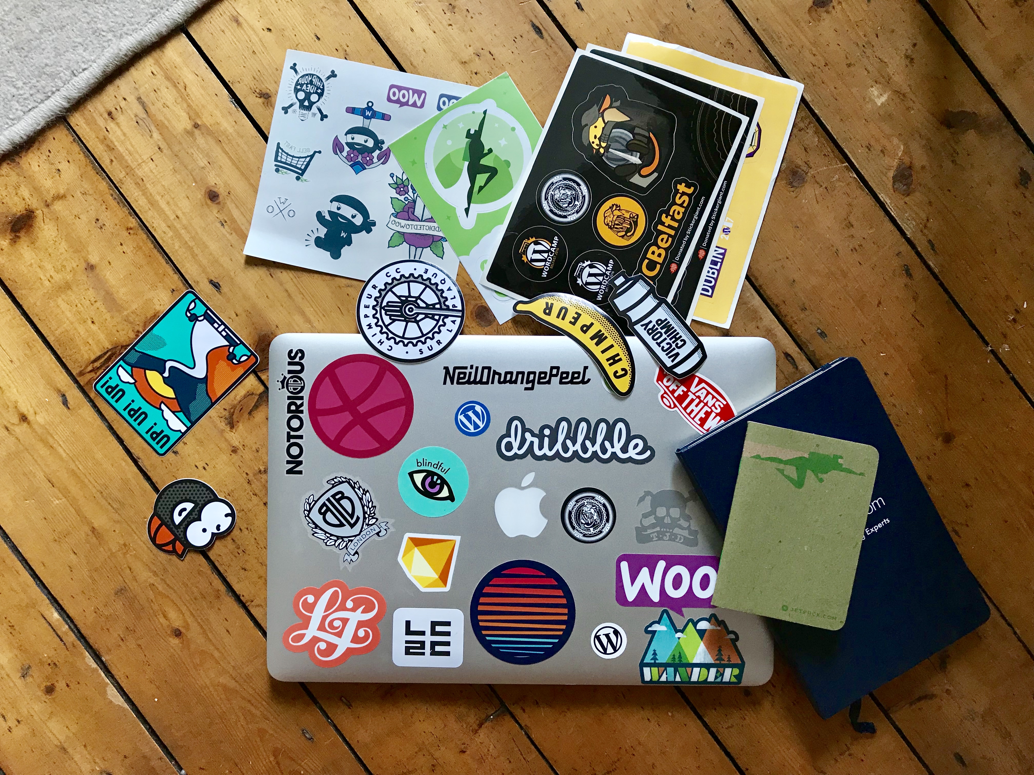 Laptop covered in stickers