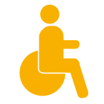 silhouette of wheelchair user - matching yellow of WCBelfast branding